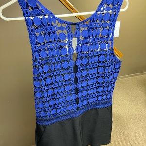 Blue and black lace romper